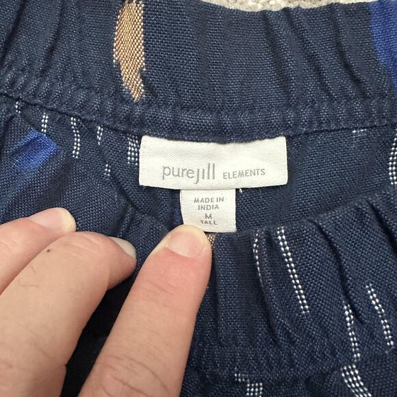 J Jill Pure Jill Elements Pants Womens Medium Navy Ikat Wide Leg Cropped Pull On - Picture 7 of 11